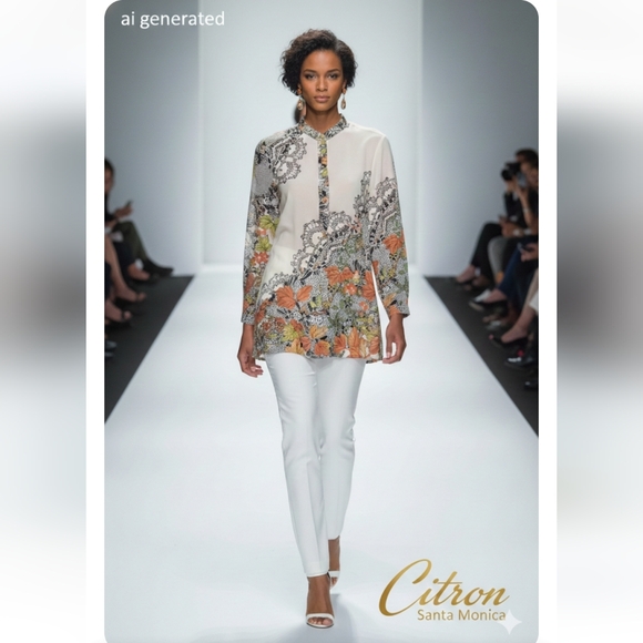 Gregory Cream and Orange Patterned Shirt Top